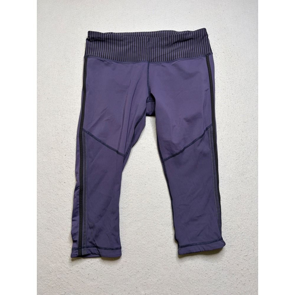 Lululemon Leggings Womens 10 Purple Run Inspire Crop Mesh Stripe‎ Activewear
